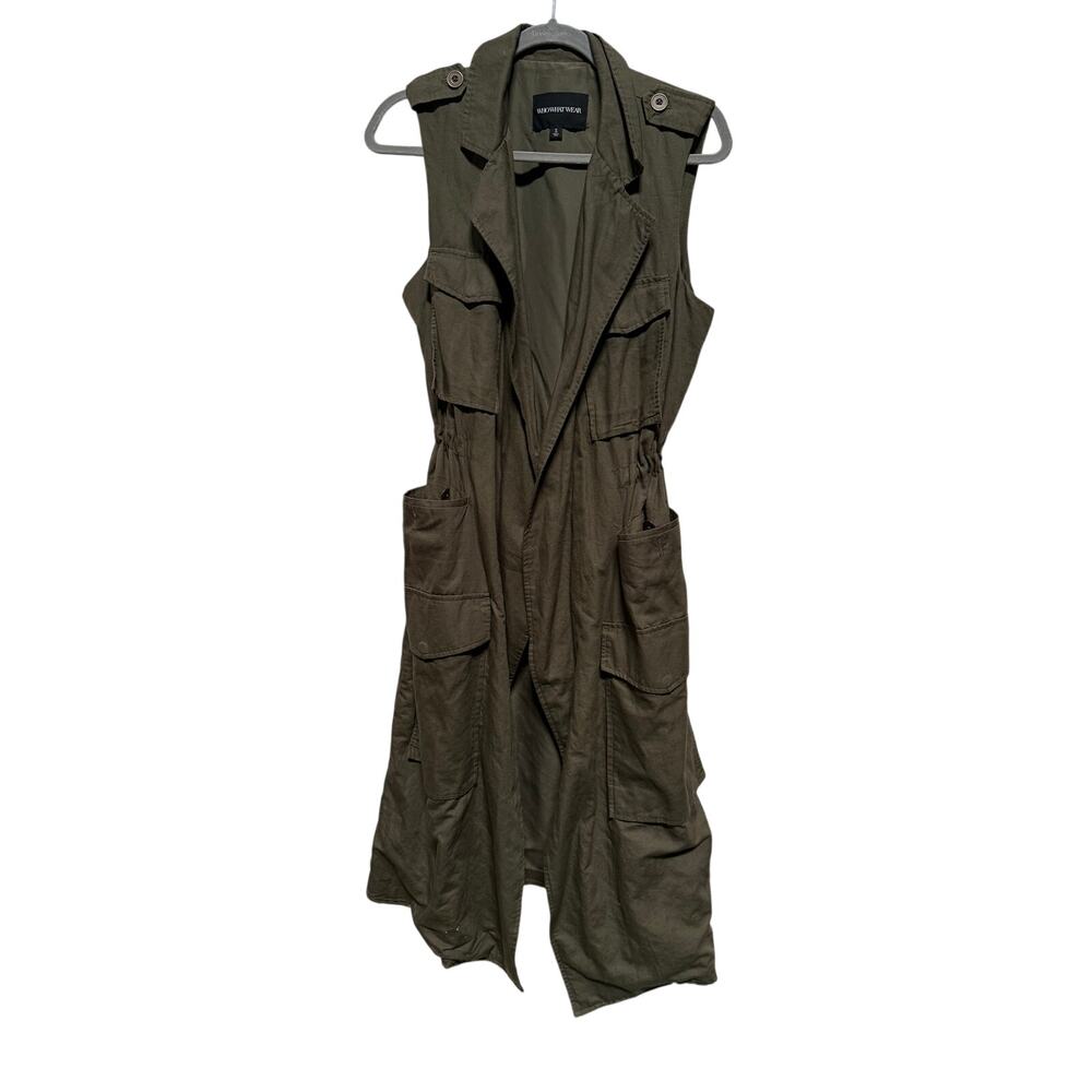 WhoWhatWear Vest Women's Small Cargo Pockets Cotton Linen Long Maxi